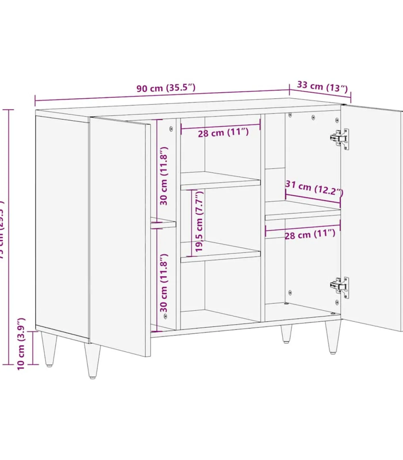 vidaXL Dressoir 90x33x75 cm massief mangohout