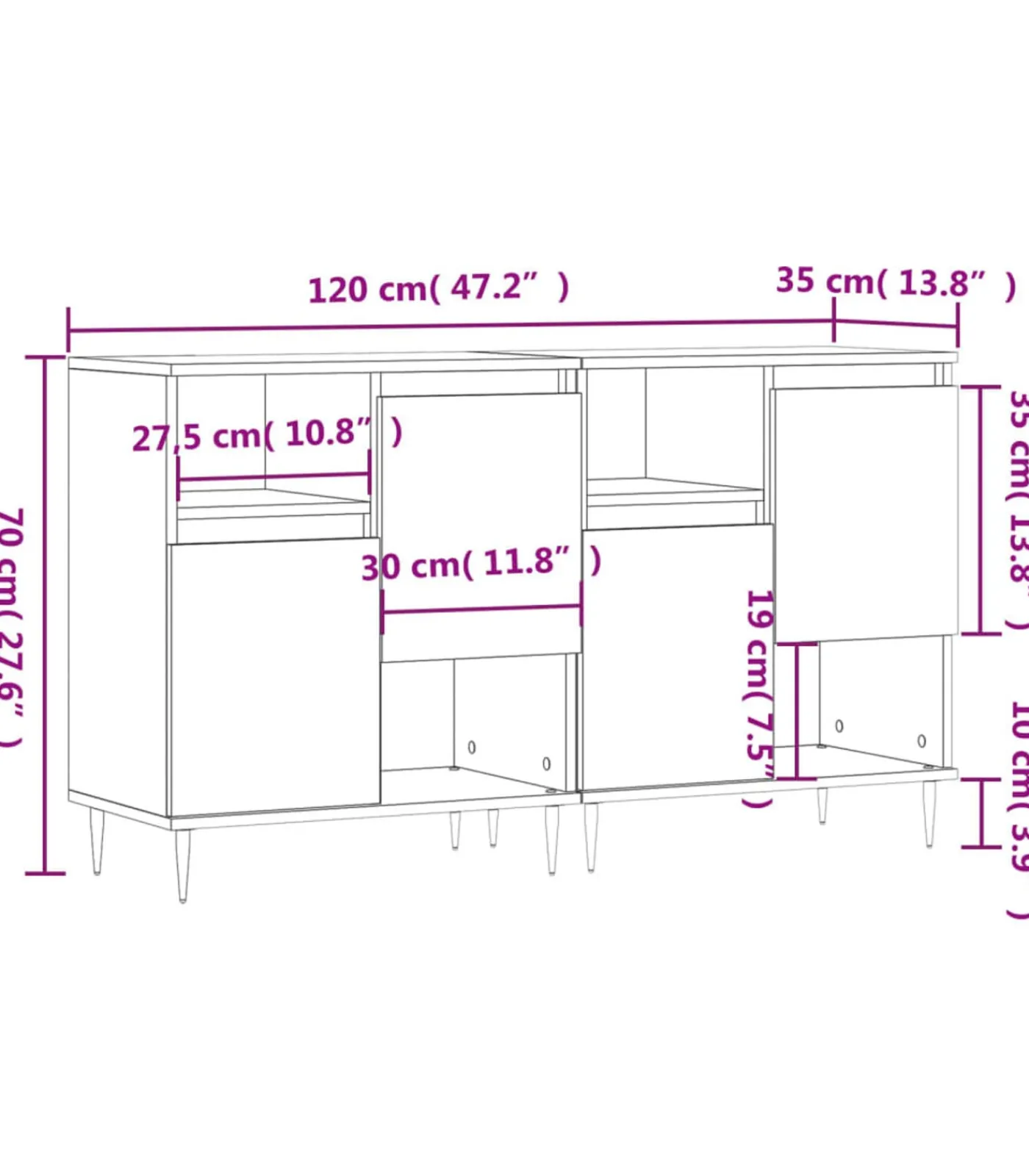 vidaXL Dressoirs 2 st bewerkt hout gerookt eikenkleurig