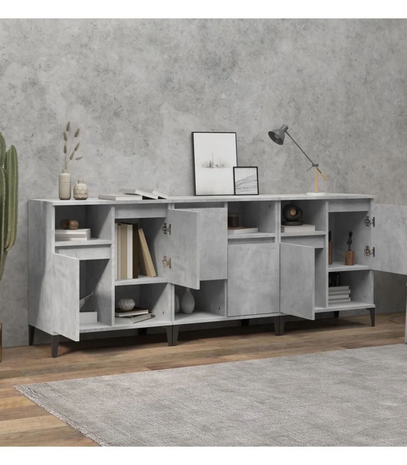 vidaXL Dressoirs 3 st 60x35x70 cm bewerkt hout betongrijs