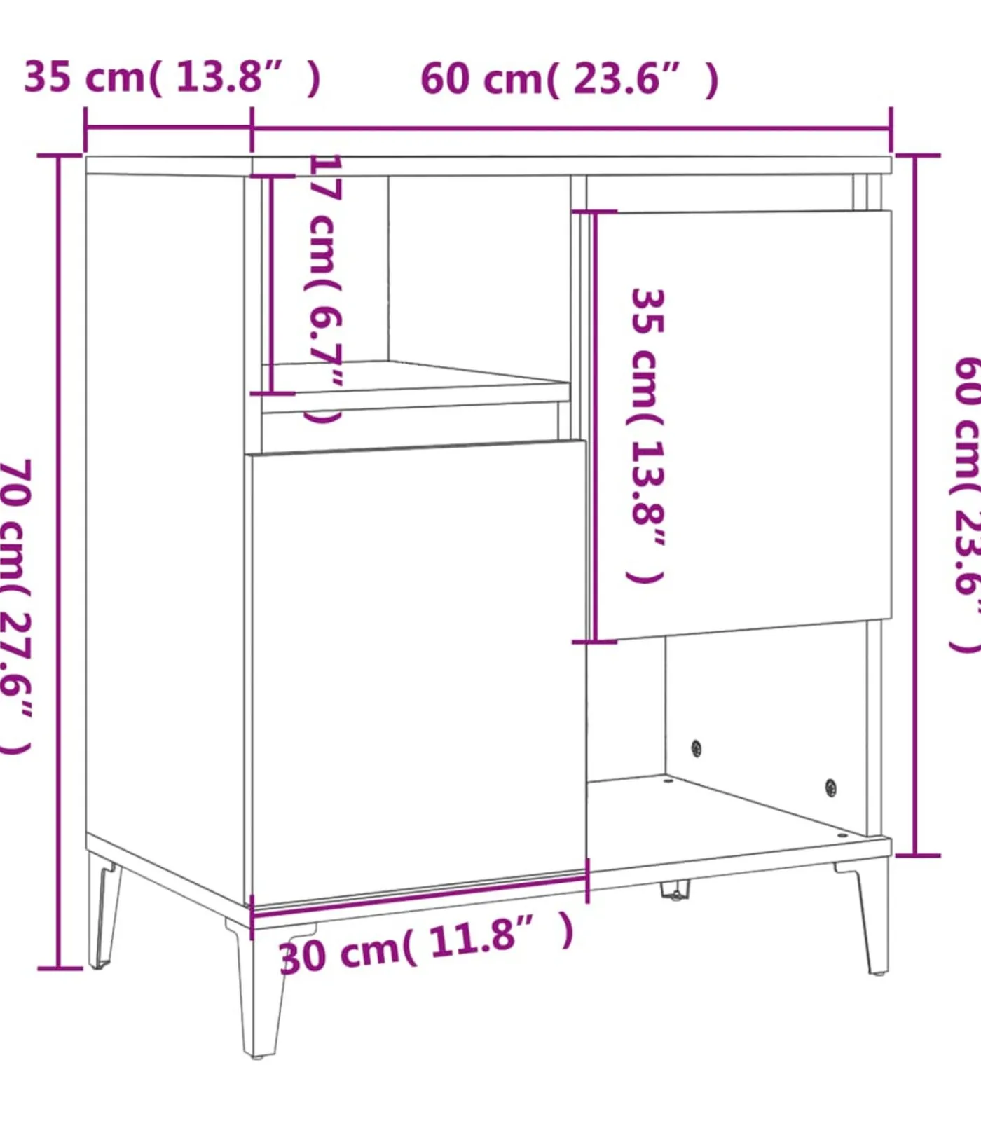 vidaXL Dressoirs 3 st 60x35x70 cm bewerkt hout betongrijs