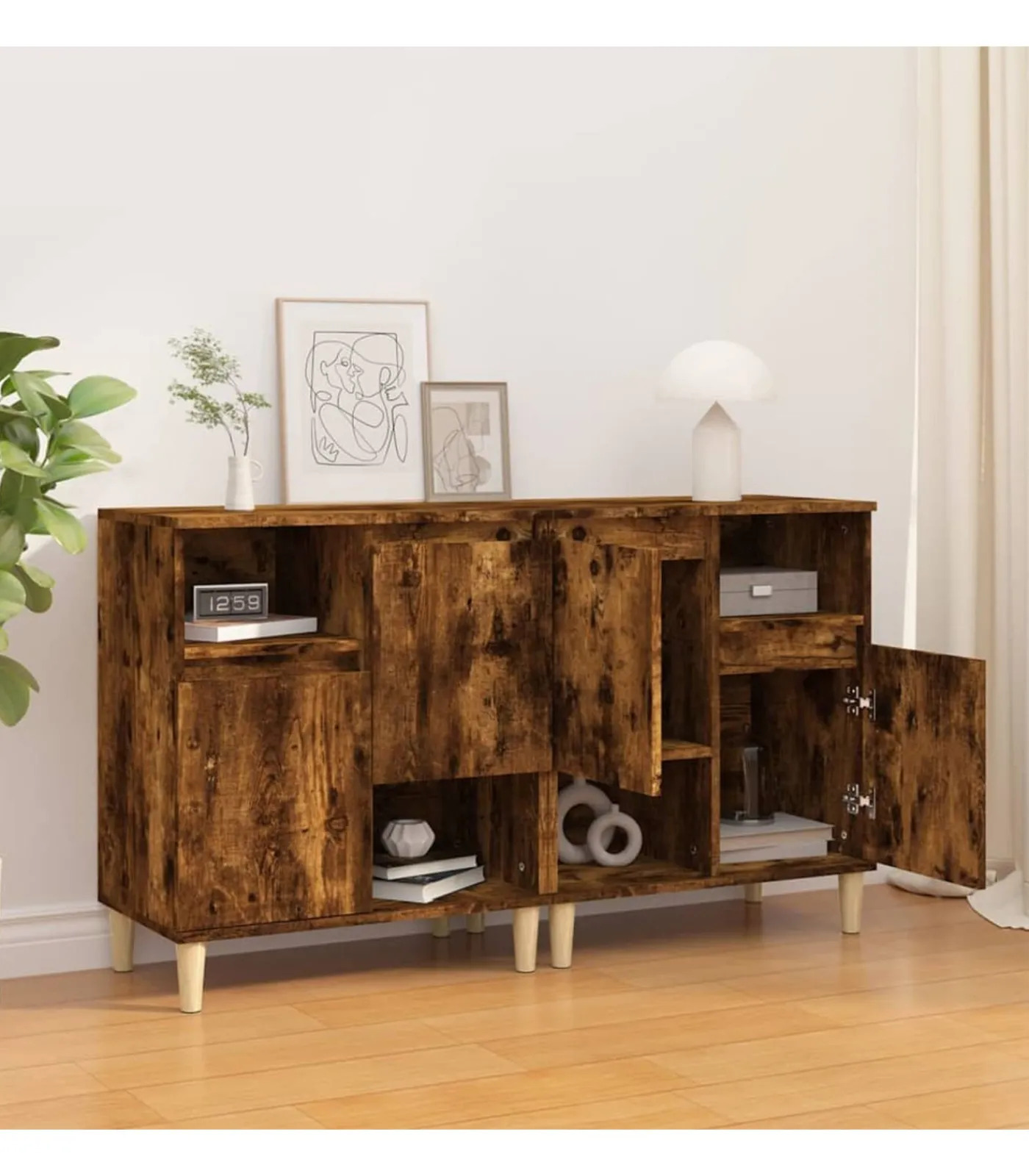 vidaXL Dressoirs 2 st 60x35x70 cm bewerkt hout gerookt eikenkleurig