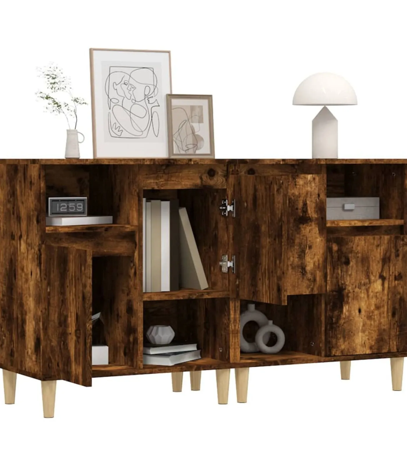 vidaXL Dressoirs 2 st 60x35x70 cm bewerkt hout gerookt eikenkleurig