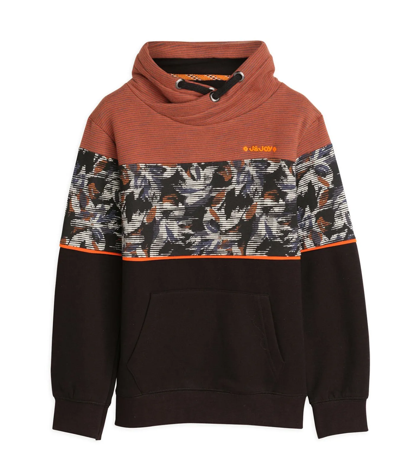 Kinderen J&JOY Driekleurige jongenstrui met kangoeroezak en plantenpatroon