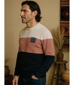 Heren J&JOY Driekleurige ronde halstrui voor heren