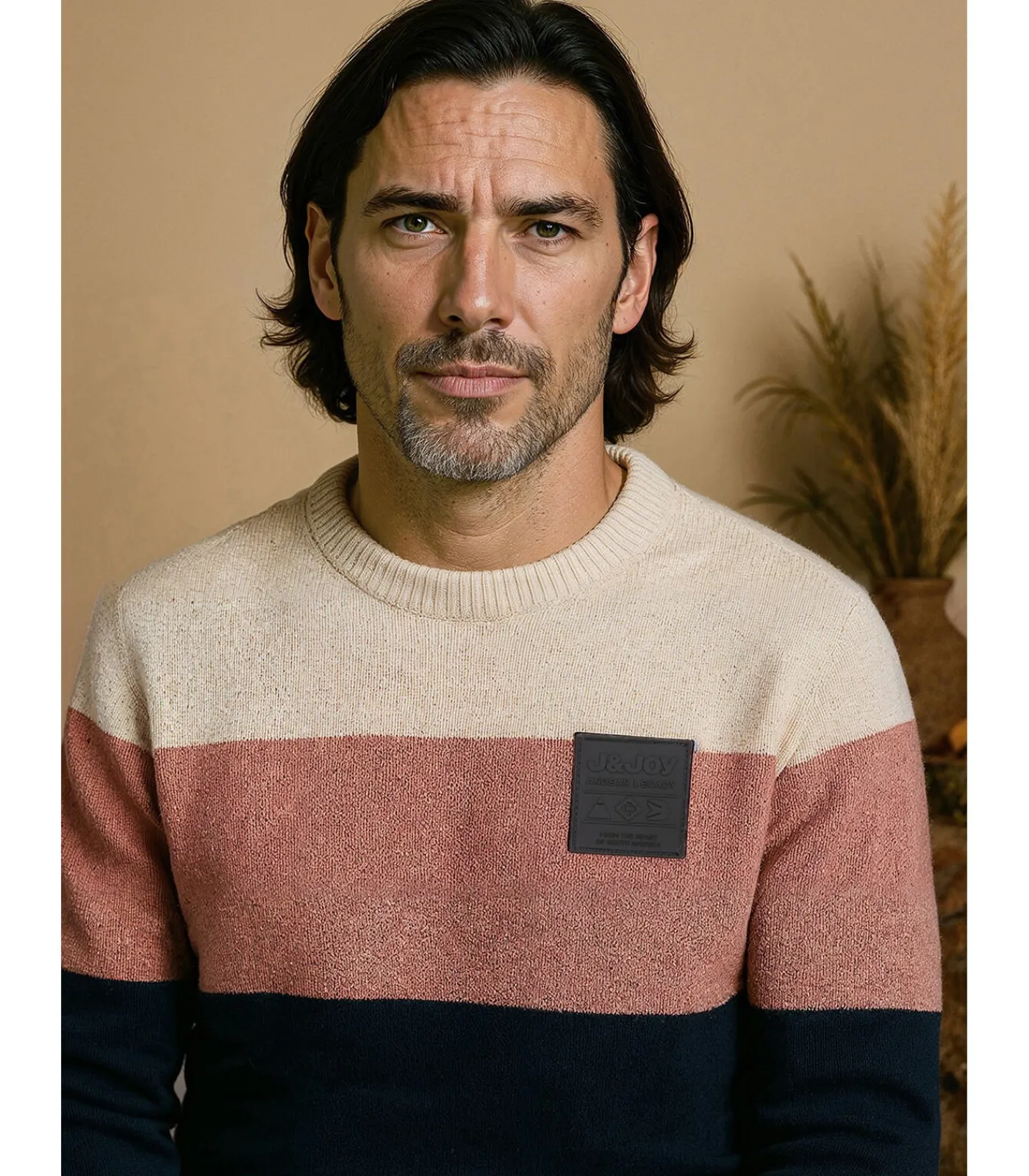 Heren J&JOY Driekleurige ronde halstrui voor heren