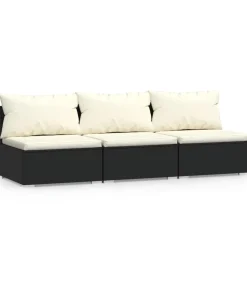 Sale Driezitsbank met kussens poly rattan zwart Tuinmeubelen