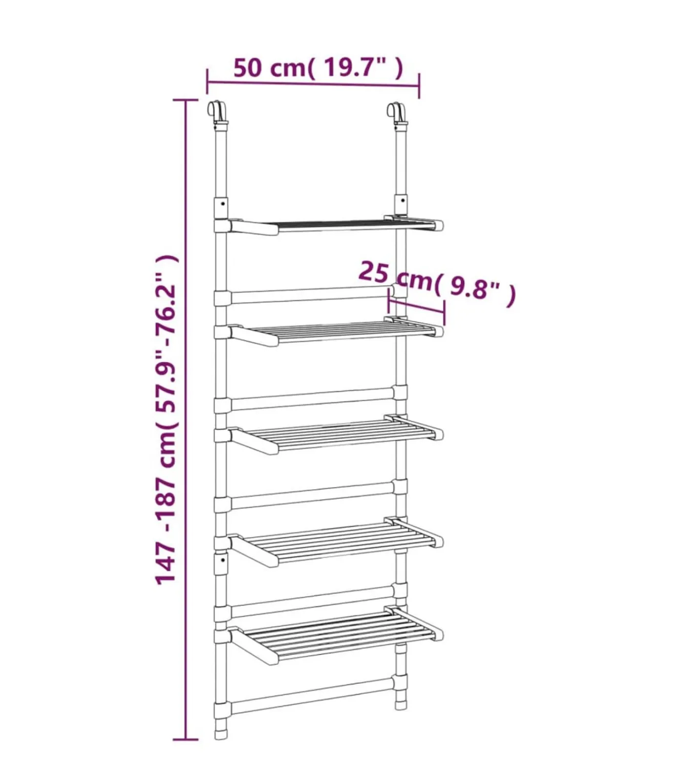 vidaXL Droogrek 5-laags hangend aluminium