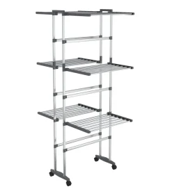 Hot Droogrek 3-laags met wieltjes 60x70x129 cm zilverkleurig Wassen & Strijken