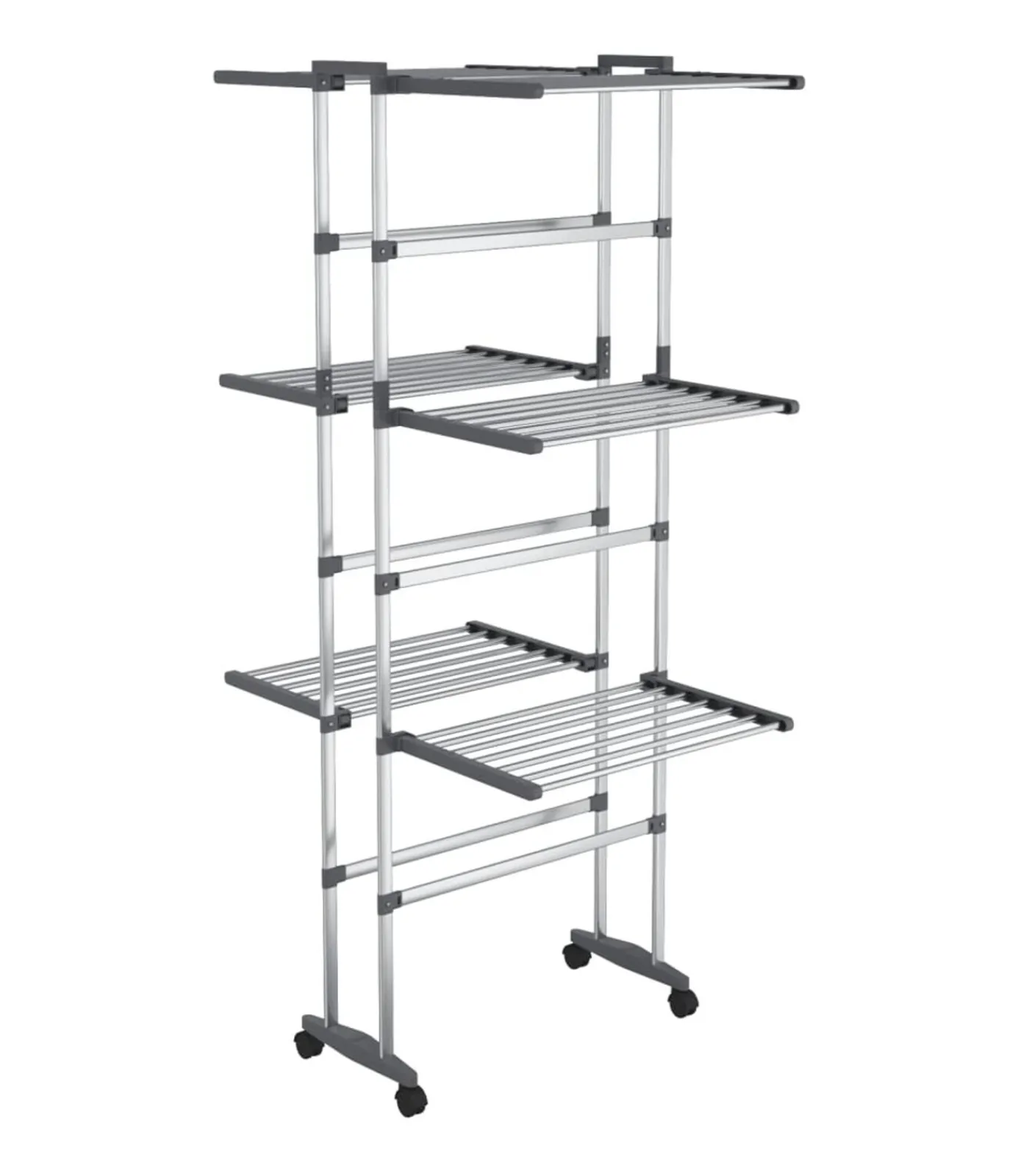 Hot Droogrek 3-laags met wieltjes 60x70x129 cm zilverkleurig Wassen & Strijken
