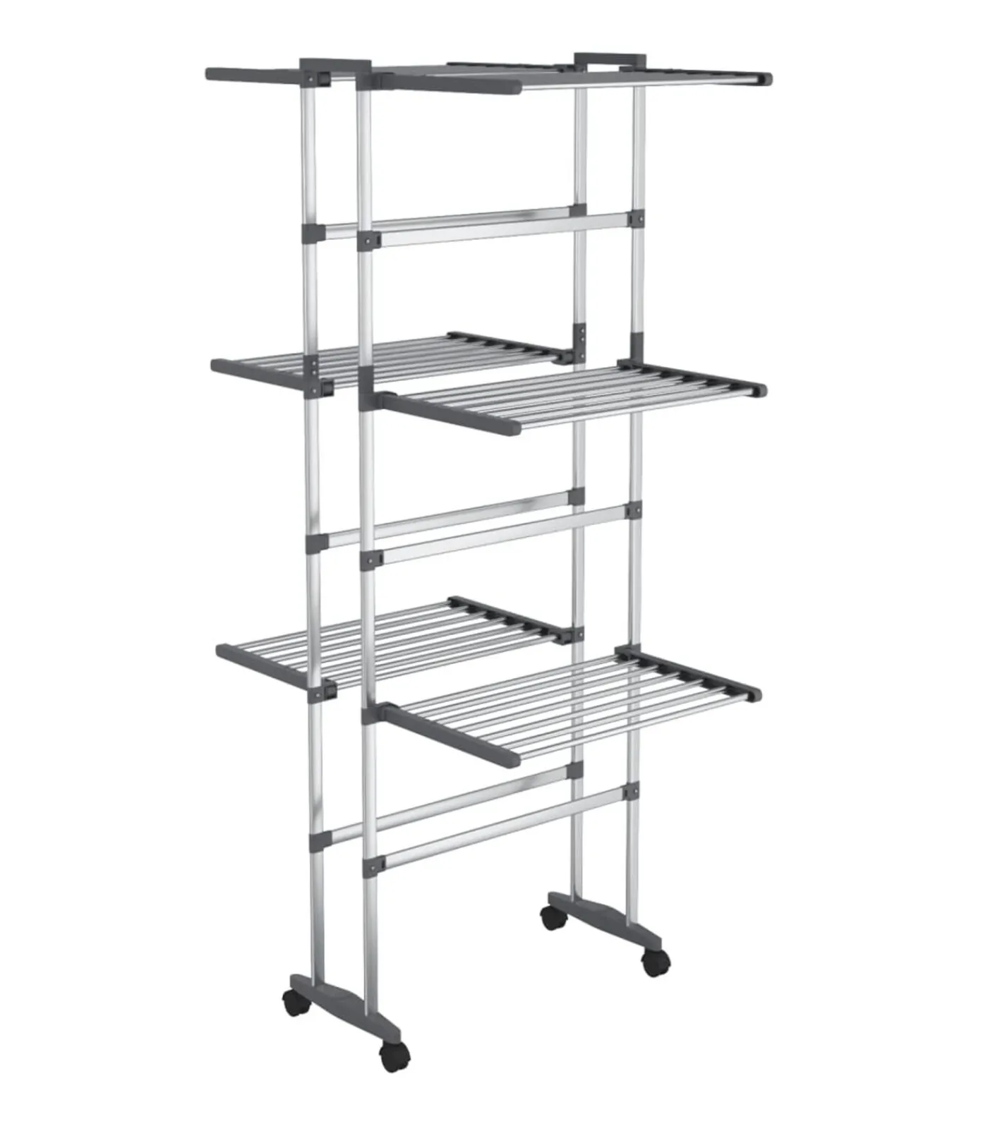 Hot Droogrek 3-laags met wieltjes 60x70x129 cm zilverkleurig Wassen & Strijken