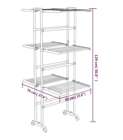 Hot Droogrek 3-laags met wieltjes 60x70x129 cm zilverkleurig Wassen & Strijken