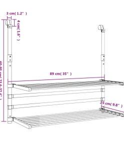 vidaXL Droogrek voor balkon 89x25x(60-95) cm aluminium
