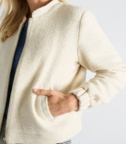 DAMES Marie Méro Ecru jasje in boucletstof met opstaande kraag
