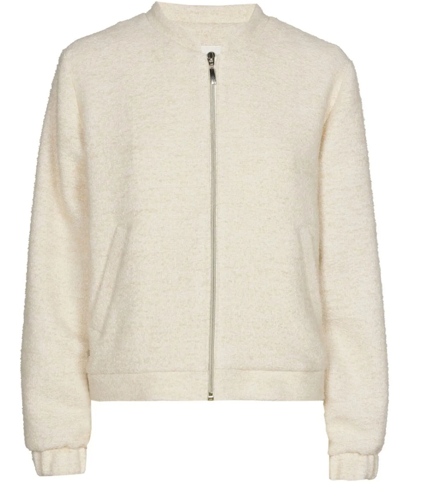 DAMES Marie Méro Ecru jasje in boucletstof met opstaande kraag