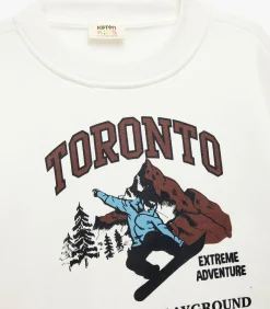 Kinderen Koton Ecru Jongens Sweatshirt Ronde Hals Bedrukt