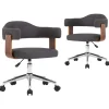 vidaXL Eetkamerstoelen 2 st draaibaar gebogen hout en stof grijs