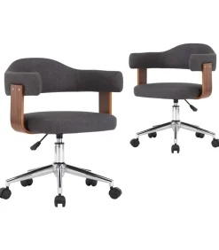 vidaXL Eetkamerstoelen 2 st draaibaar gebogen hout en stof grijs