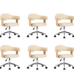 vidaXL Eetkamerstoelen 6 st draaibaar 6 st kunstleer crèmekleurig