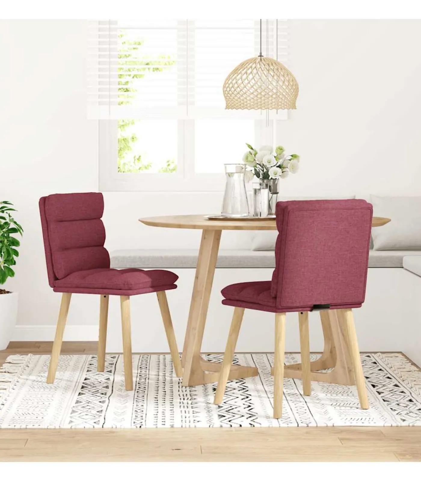 vidaXL Eetkamerstoelen 2 st stof wijnrood