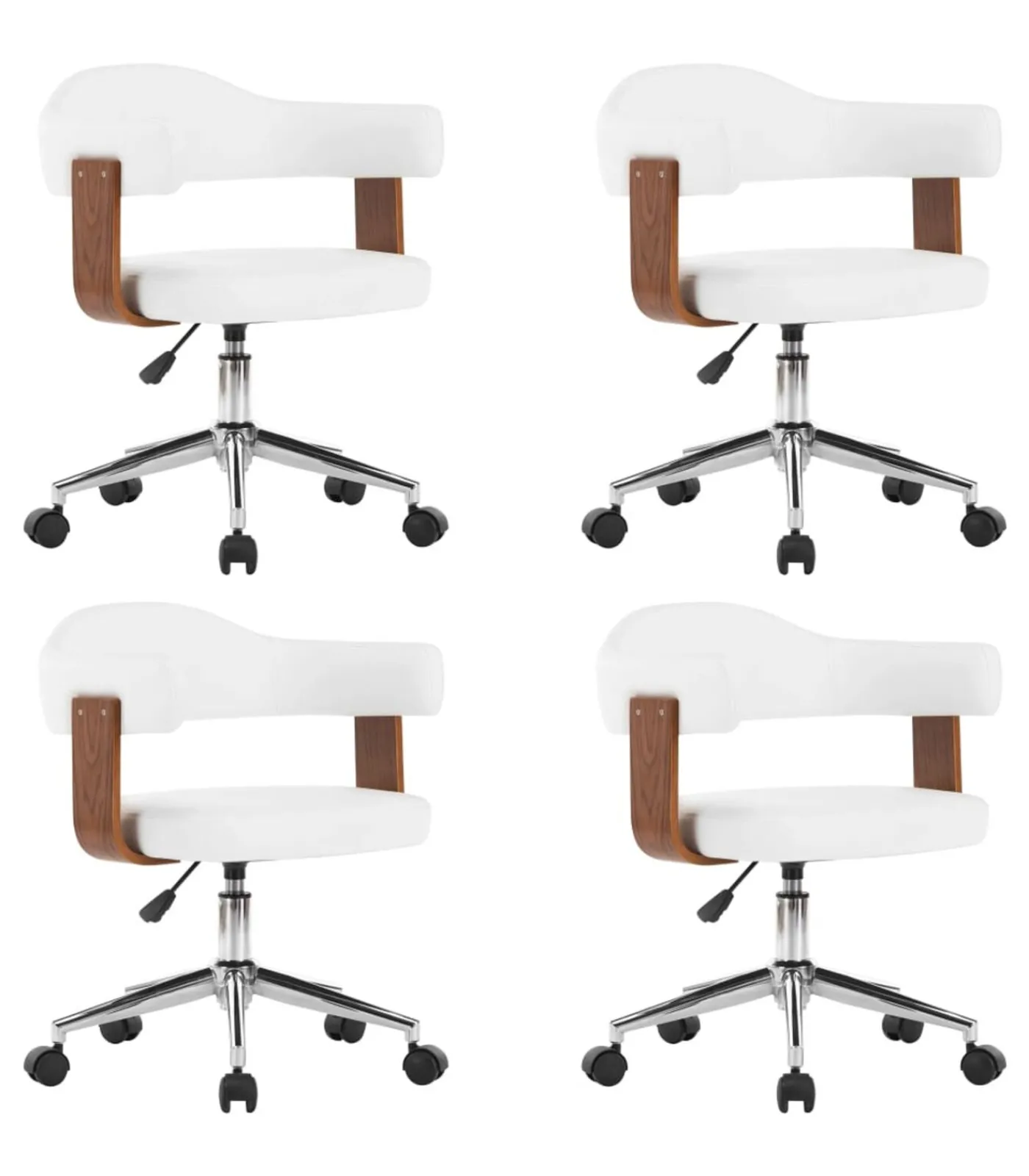 vidaXL Eetkamerstoelen draaibaar 4 st gebogen hout en kunstleer wit