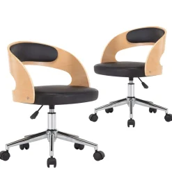 vidaXL Eetkamerstoelen draaibaar 2 st gebogen hout en kunstleer zwart