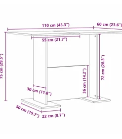 vidaXL Eettafel Zwart 110 x 60 x 75 cm Bewerkt hout