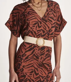 Elastische ecru riem met bamboe gesp DAMES Riemen