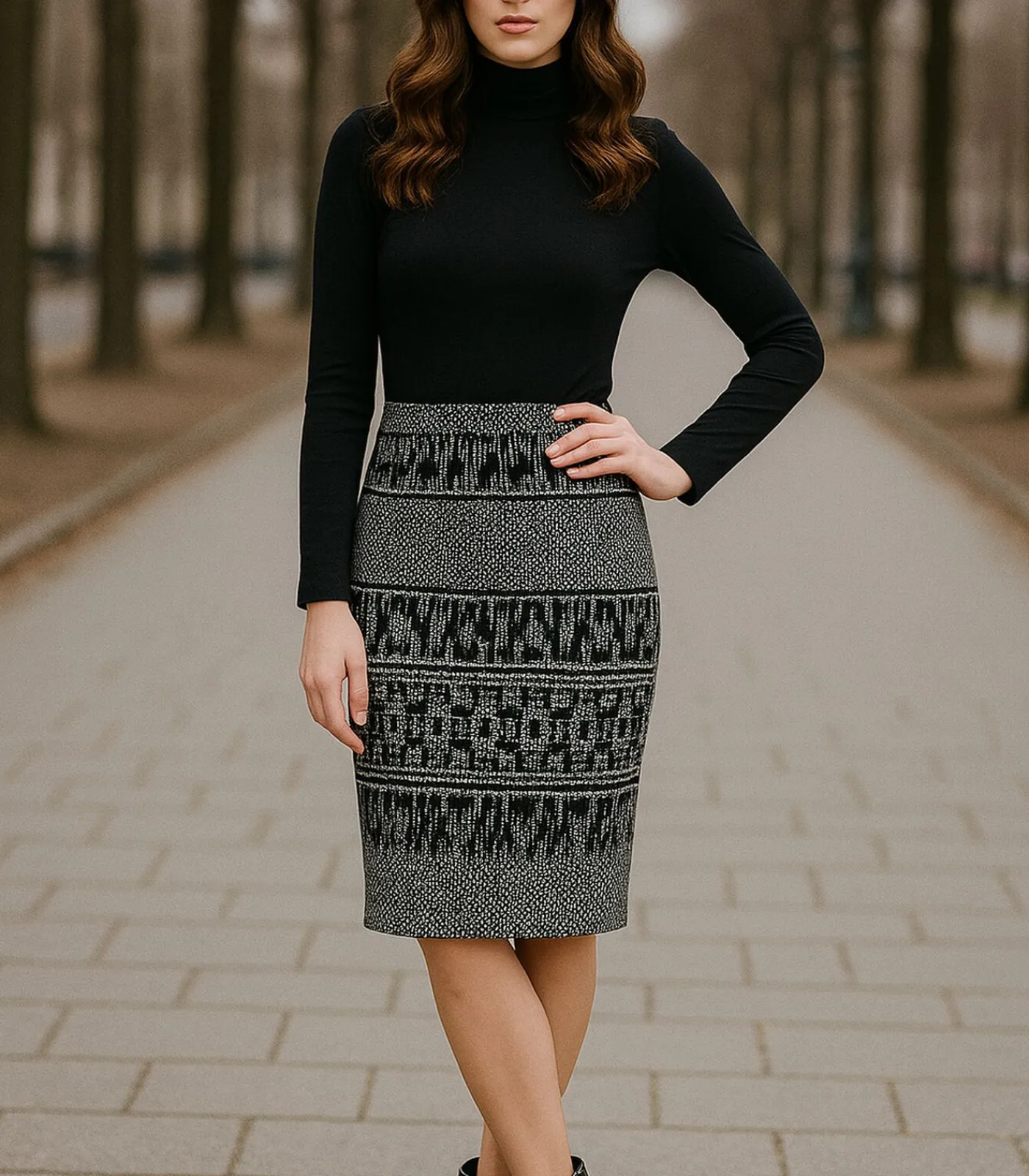 DAMES Conquista Elastische Gabardine-kokerrok tot onder de knie met luipaardprint