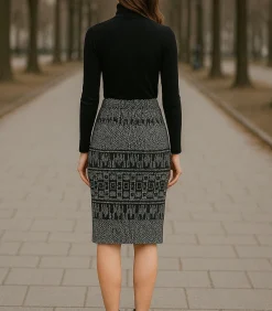 DAMES Conquista Elastische Gabardine-kokerrok tot onder de knie met luipaardprint