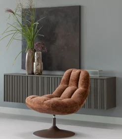 Outlet Elvi Draaifauteuil - Chenille Structuur - Roestbruin - 81x73x84 Zetels