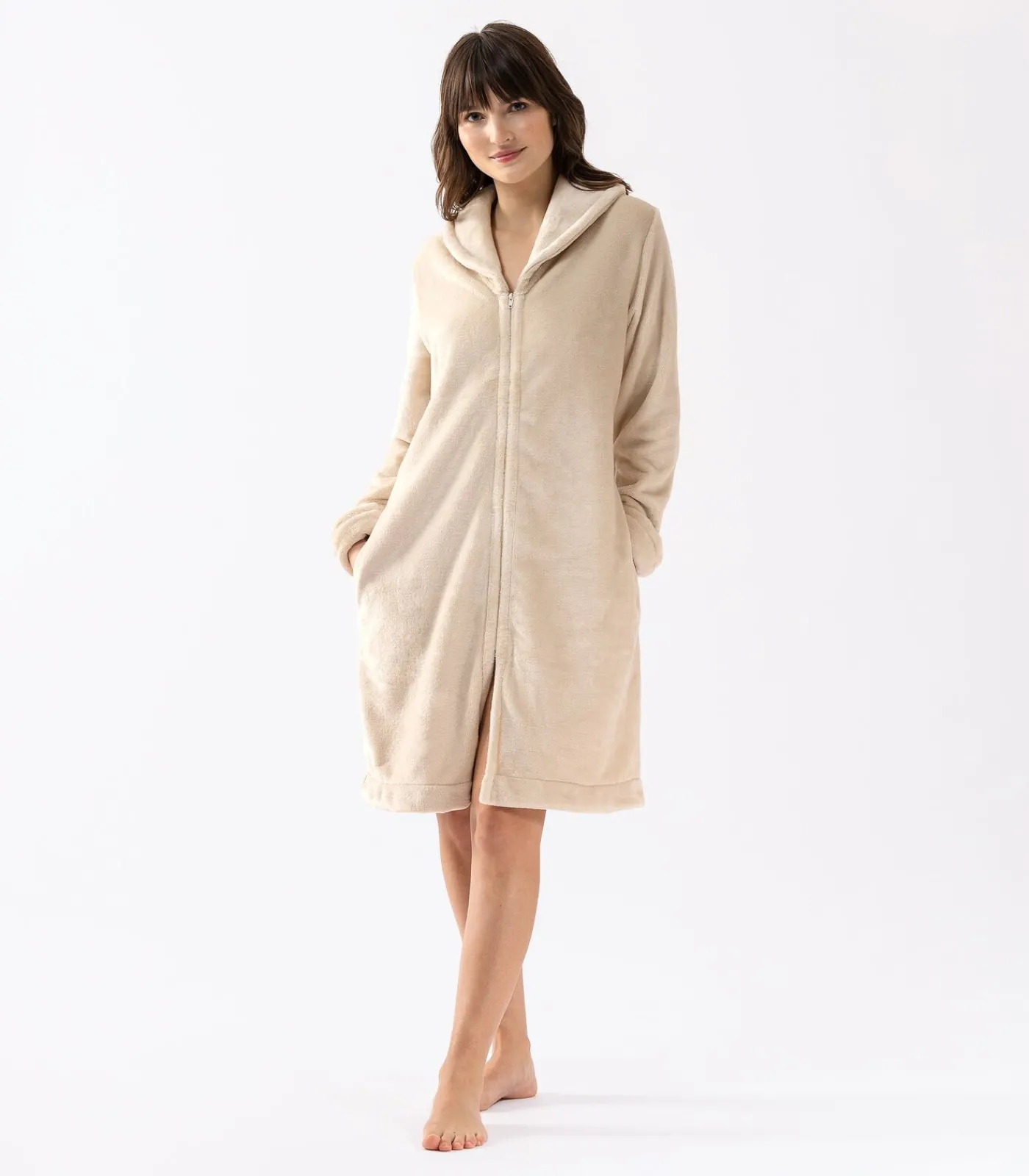 Clearance ESSENTIEL H56B molton pluche kamerjas met rits DAMES Badjassen