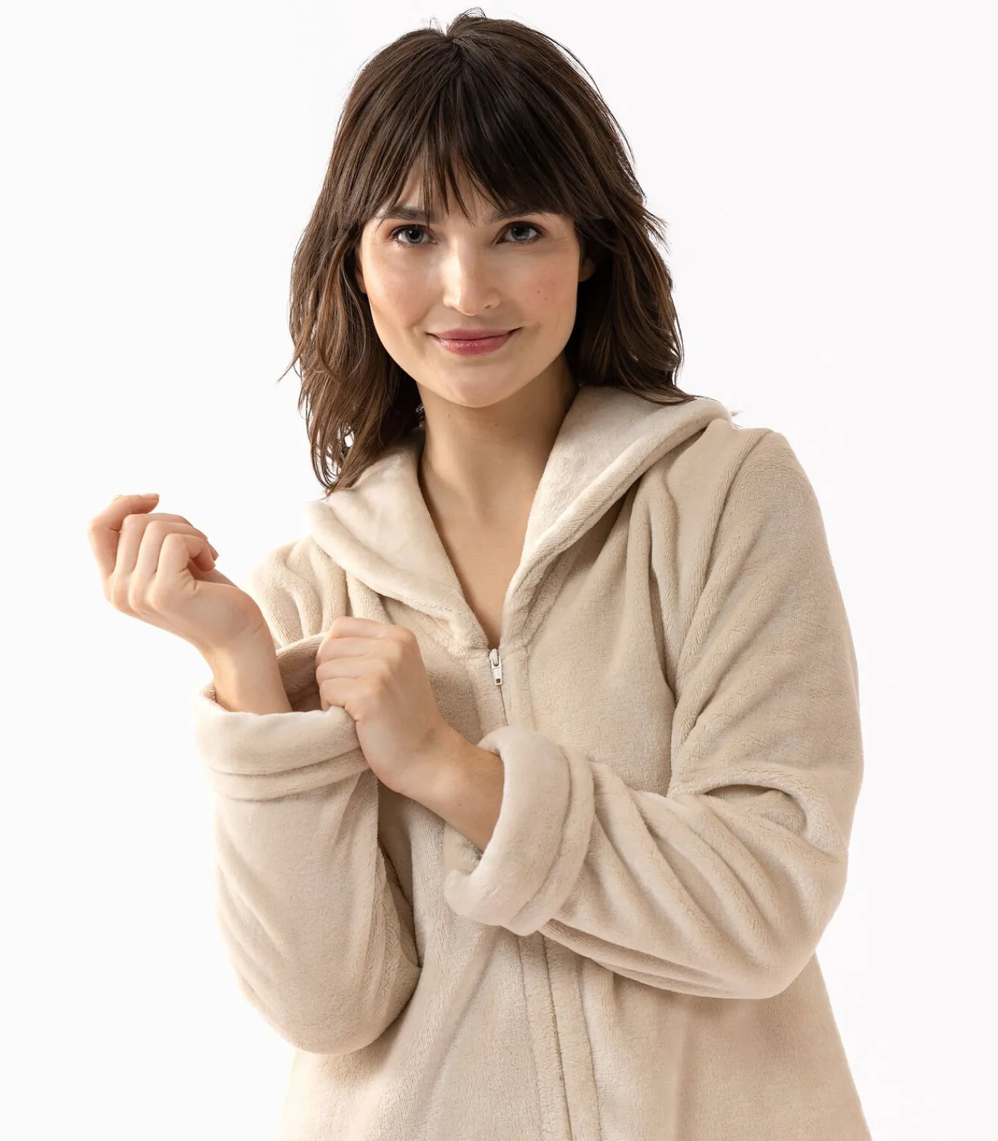 Clearance ESSENTIEL H56B molton pluche kamerjas met rits DAMES Badjassen