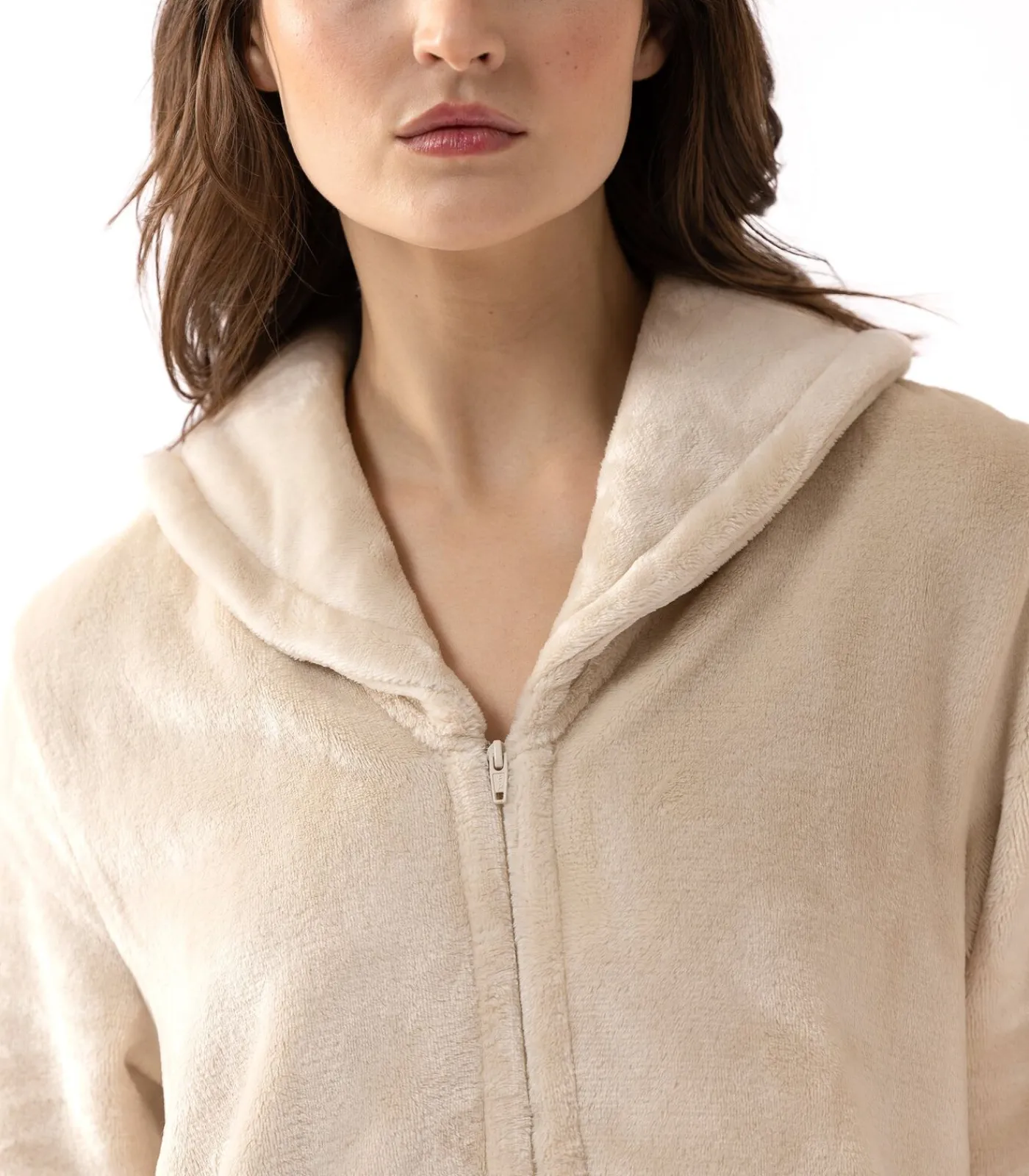 Clearance ESSENTIEL H56B molton pluche kamerjas met rits DAMES Badjassen