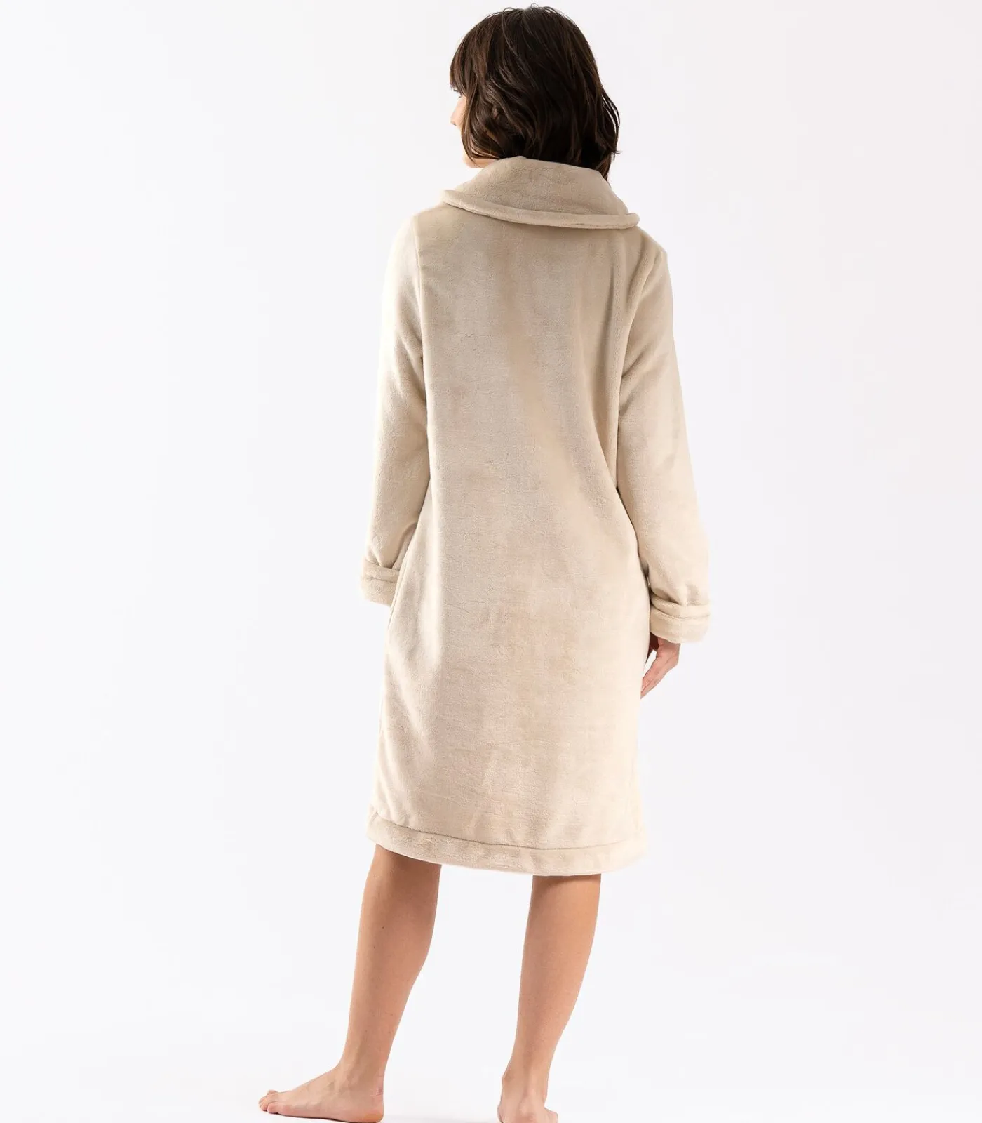 Clearance ESSENTIEL H56B molton pluche kamerjas met rits DAMES Badjassen