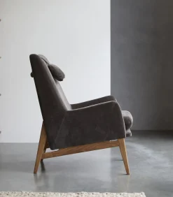 Tikamoon Fauteuil van massief eikenhout en grijs fluweel