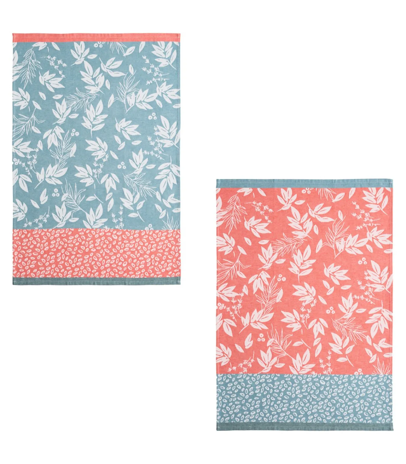 Coucke Feuillage - Set van 2 theedoeken van katoenen jacquard met print