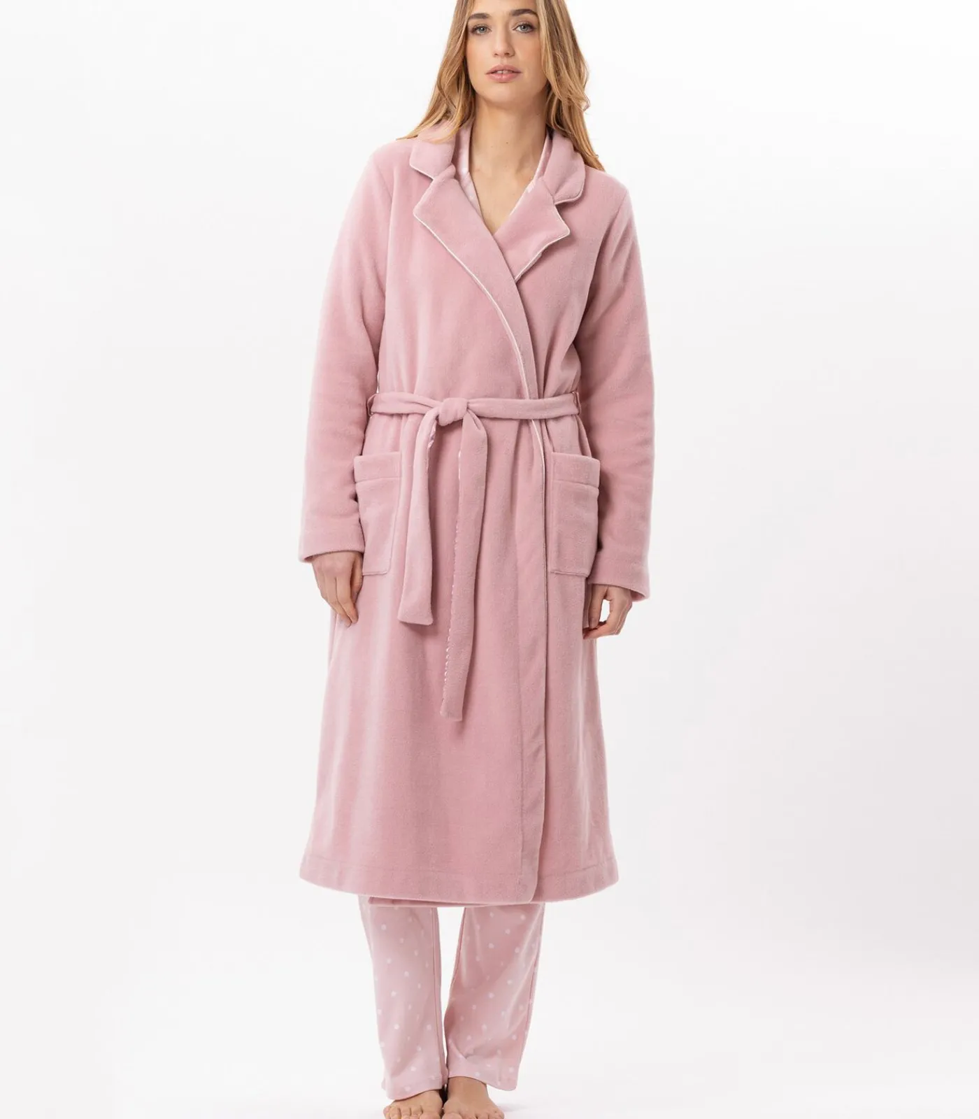 Outlet Fleece badjas met overslag ESSENTIEL H65A DAMES Loungewear