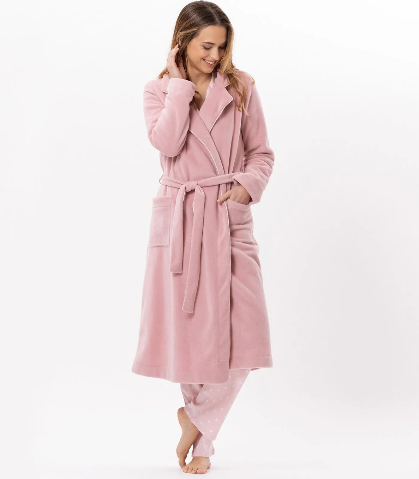 Outlet Fleece badjas met overslag ESSENTIEL H65A DAMES Loungewear