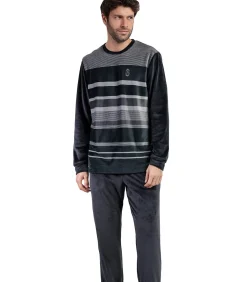 Sale Fluwelen pyjama broek top lange mouwen Stripe Hype Heren Pyjama's