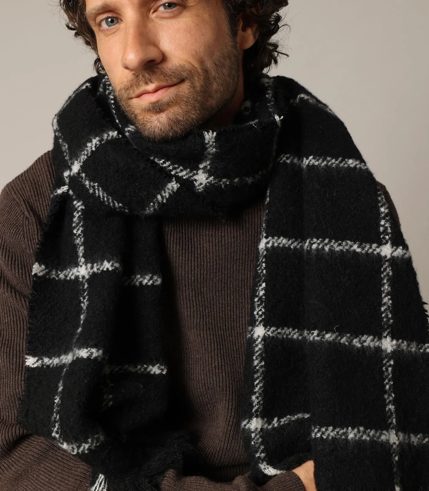 Hot FREEZE - Warme herensjaal met grote ruiten en franjes Heren Sjaals