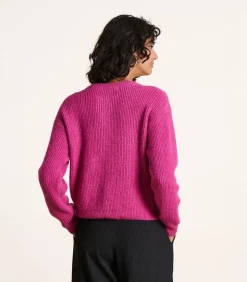 DAMES La Fée Maraboutée Fuchsia roze geribbelde gebreide gilet