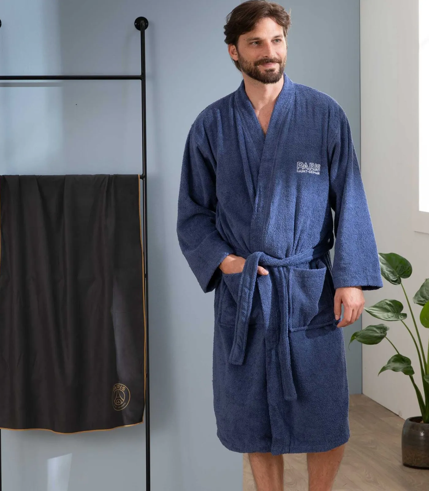 DAMES PSG Geborduurde badjas met kimonokraag 100% katoen, Paris Saint Germain PARISIAN