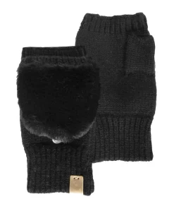 Outlet Gebreide dameswanten met imitatiebont Zwart DAMES Handschoenen