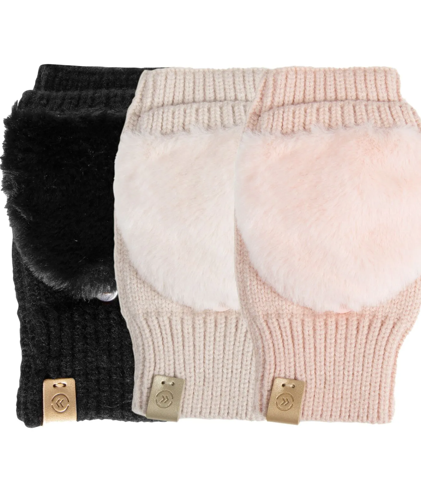 Outlet Gebreide dameswanten met imitatiebont Zwart DAMES Handschoenen