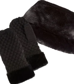 Best Gebreide dameswanten Zwarte bontrand DAMES Handschoenen