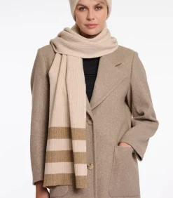 DAMES Rino&Pelle Gebreide gestreepte sjaal Birch melange OS