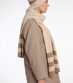 DAMES Rino&Pelle Gebreide gestreepte sjaal Birch melange OS