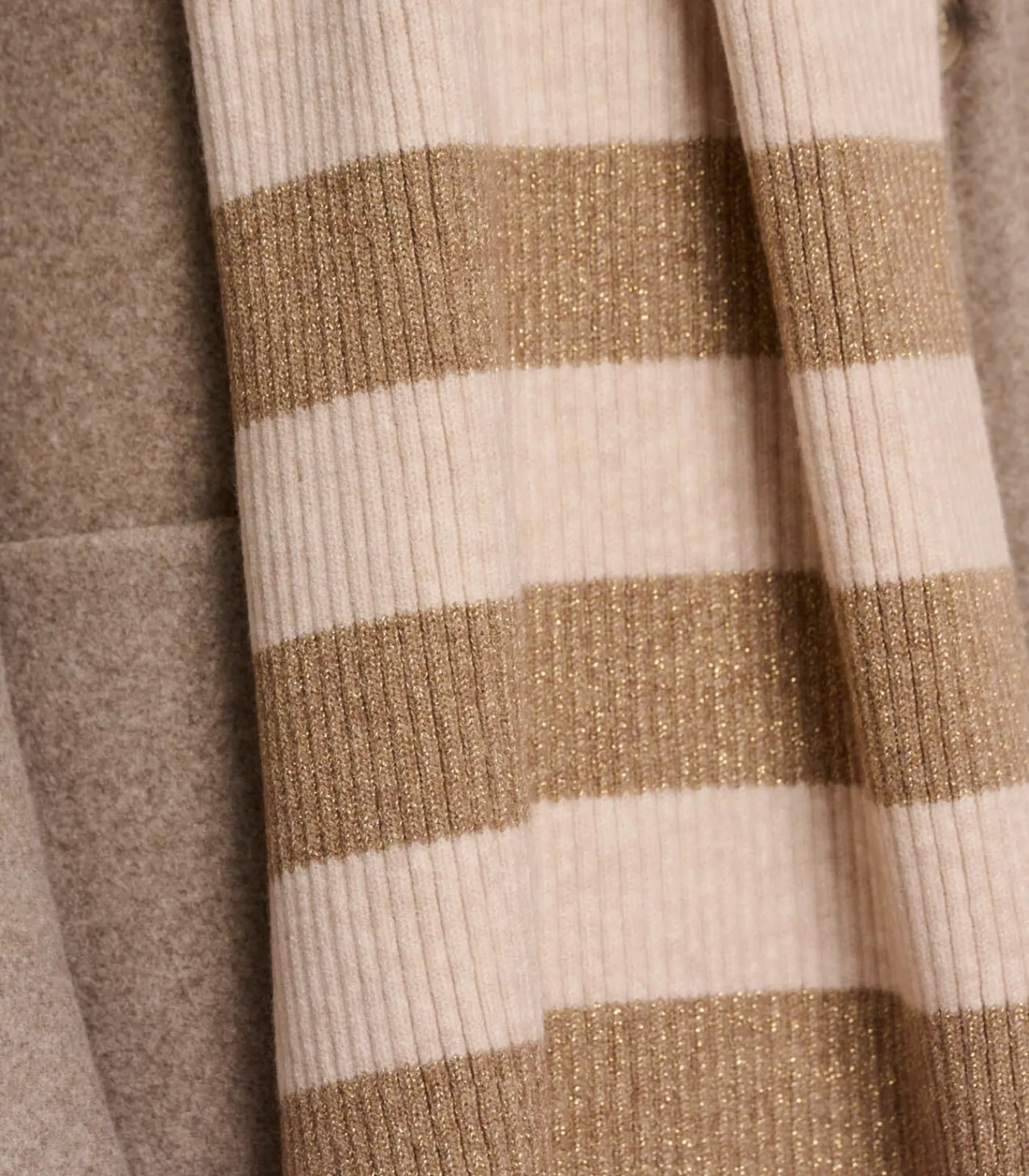 DAMES Rino&Pelle Gebreide gestreepte sjaal Birch melange OS