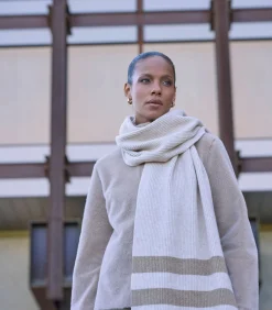 DAMES Rino&Pelle Gebreide gestreepte sjaal Birch melange OS