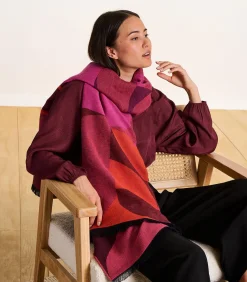 Gedessineerde rode sjaal van biologisch katoen DAMES Sjaals